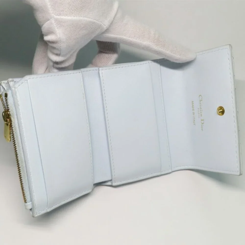 Dior Joli Hibiscus Wallet S3105 Unjb Trifold Wallet Light Blue Leather